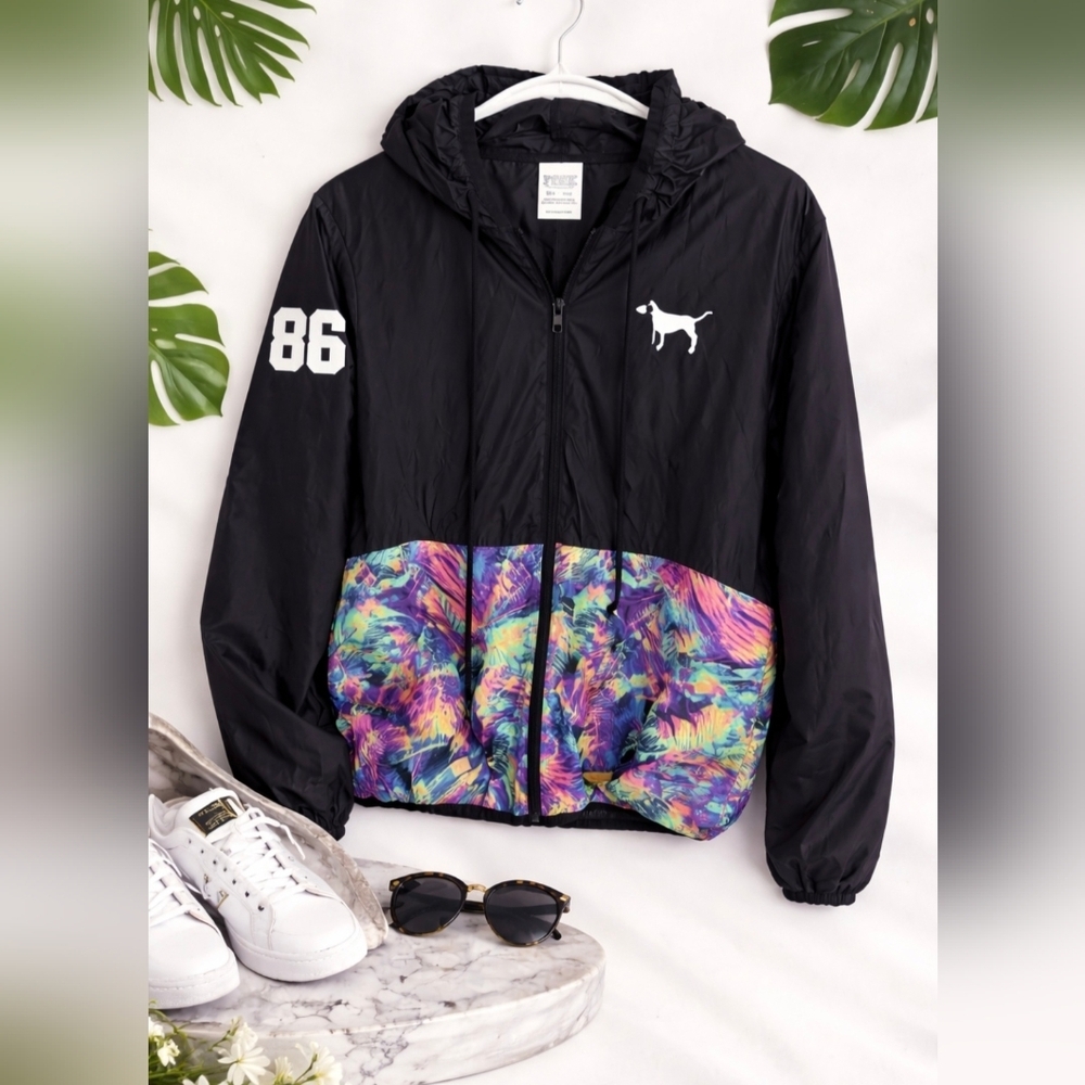 PINK Victoria’s Secret Black Tropical Windbreaker XS/S